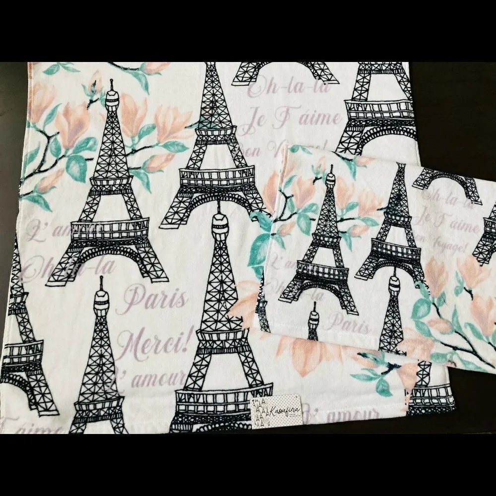 Paris Eiffel Tower 3-pc French Floral Complete Bath Towel Set